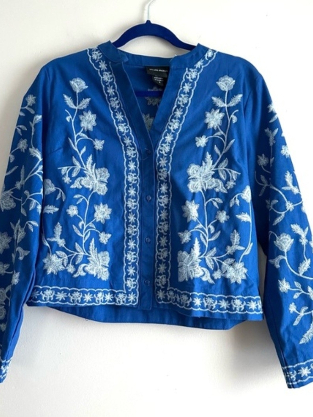 Liv Los Angeles Blue Embroidered Button-Front Jacket Size XL